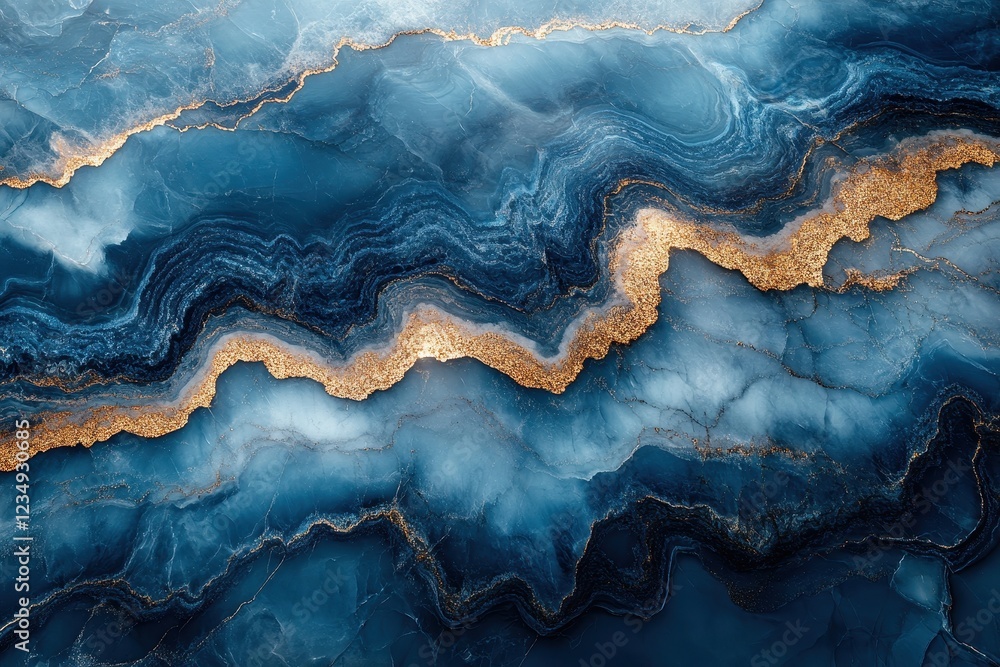 Poster abstract blue and gold marble texture with flowing patterns.