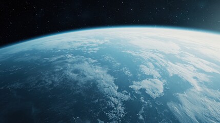 A stunning view of Earth from space, showcasing the planet's curvature, clouds, and atmosphere against a backdrop of stars.