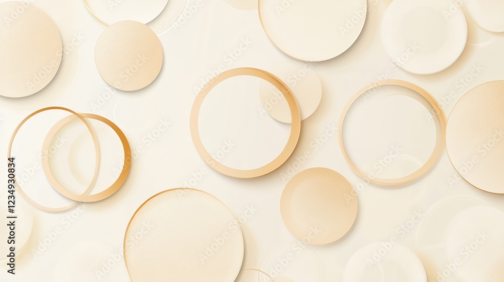 Aufkleber Abstract design featuring cream and beige circular shapes arranged on a light background for a modern decor aesthetic. Generative AI