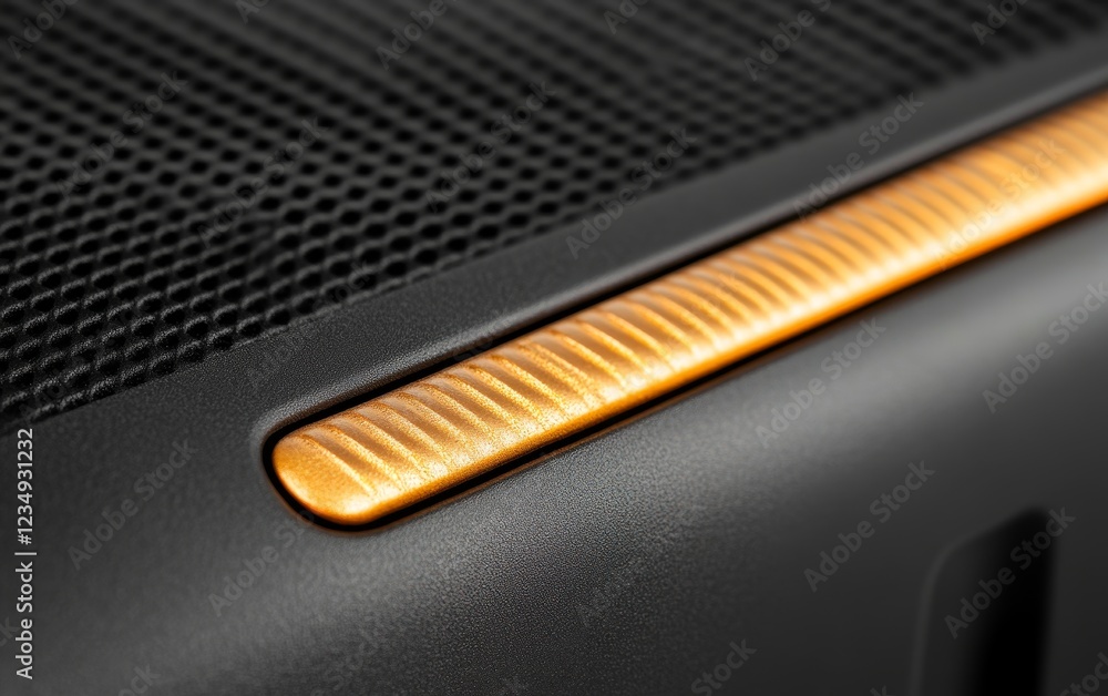 Poster close-up view of a textured surface on a modern speaker with an illuminated control panel