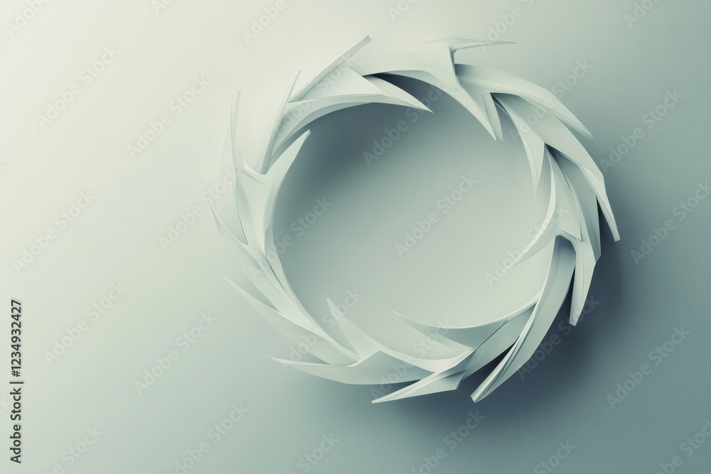 Poster Circular paper sculpture with sharp edges creating a modern design in soft lighting. Generative AI