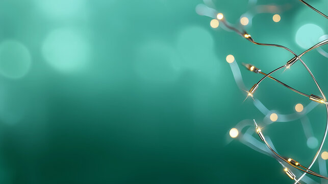 Green background with a string of lights. Minimalistic background.