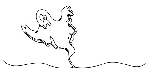 One continuous line drawing of Scary ghost spirit. Minimalism concept one line draw graphic design vector illustration, Continuous one line drawing halloween ghost isolated vector illustration.