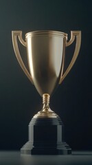 An elegant, golden champion trophy with sophisticated handles, presented against a dark cinematic background.