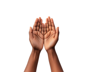 Close up of open hands against a black background, symbolizing prayer, hope, faith, and supplication.