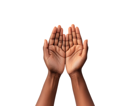Close up of open hands against a black background, symbolizing prayer, hope, faith, and supplication.