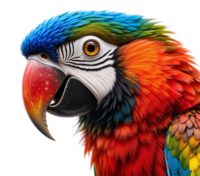 multicolored parrot with sharp beak and striking vibrant feathers