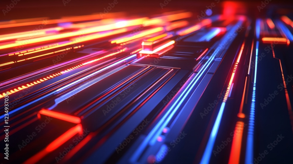 Poster abstract digital background with vibrant neon lines creating a sense of motion and depth