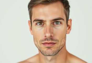 Obraz premium Male portrait on neutral background with sharp focus on eyes