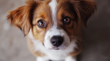 Fototapeta premium Cuddly Puppy with Soft Fluffy Fur Looking Up Adorably