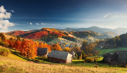 beautiful autumn landscape with a village 