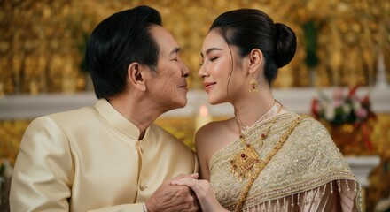 Celebrating generational bonds in traditional asian attire during a cultural ceremony