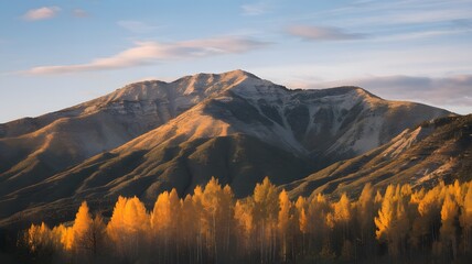 In the fall, trees in Kelowna, British Columbia, Canada's Cascade Mountains display golden leaf.