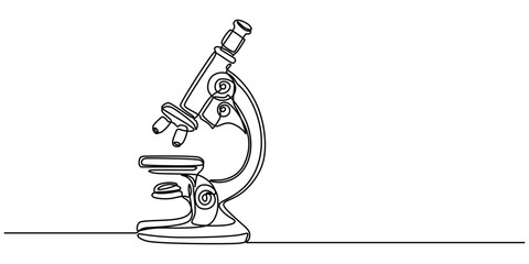 Continuous Line Drawing of Medical Research Icon. Hand Drawn Symbol Vector Illustration, Continuous one line drawing of microscope laboratory. Microscope line art vector illustration. Research and pro