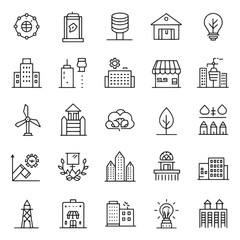 Eco Urbanism Line Icons Set - Editable Stroke Vector Illustrations