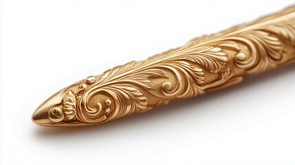 Close up of golden carved pen tip