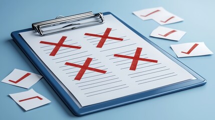 Checklist with Multiple Red Cross Marks on Clipboard