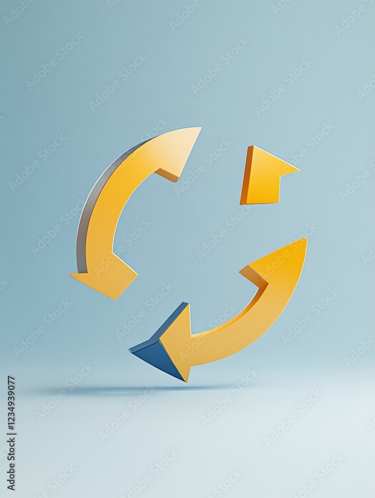 Poster Circular arrows symbolizing motion and exchange in a minimalist design against a light blue background. Generative AI