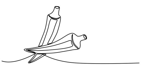 okra continuous one line drawing, Okra Drawing, Okra. Icon with reflection on white background, Okra, lady finger line drawing. Black and white vector illustration isolated. Concept for logo, card.