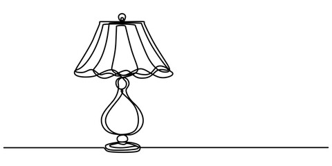 Continuous one line drawing. Lamp on the table. Vector illustration. One continuous drawn line art doodle linear, A simple line drawing of a desk lamp. It shows the lamp's shape and features pro line.