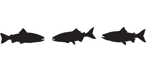Salmon Fish silhouette in line art style. Fish vector by hand drawing, Fish tattoo on white background, Fish Vector Illustration.