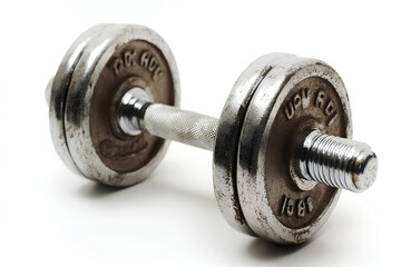 Fototapeta premium A pair of dumbbells isolated on a white background, showcasing the essential fitness equipment for strength training and workouts. Perfect for fitness-related designs and concepts.