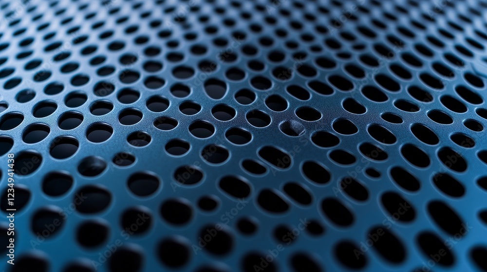 Poster close-up view of a metallic perforated surface showcasing intricate hole patterns and textures