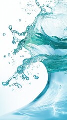 Obraz premium A dynamic swirl of blue water with small bubbles, isolated on a white background, creating a fresh and invigorating visual effect.
