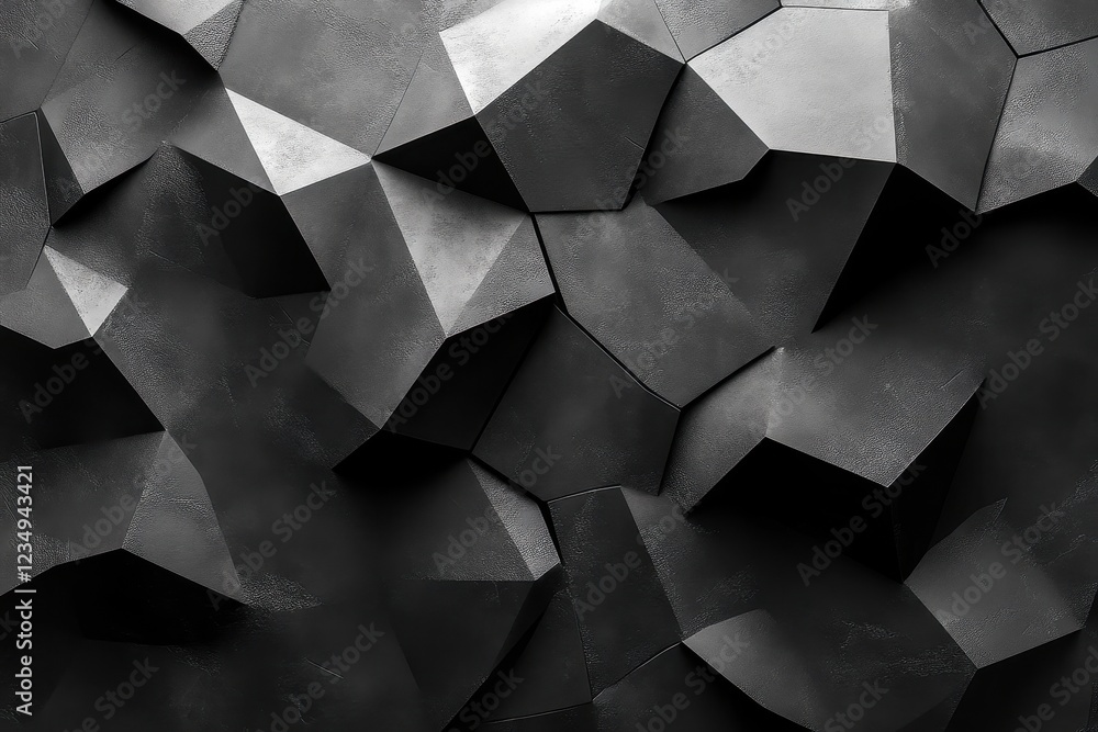 Poster abstract geometric pattern with dark, textured surfaces and sharp angles.