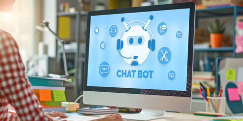 Naklejka premium Chatbot software application for brisk online business that automatically reply to customer questions