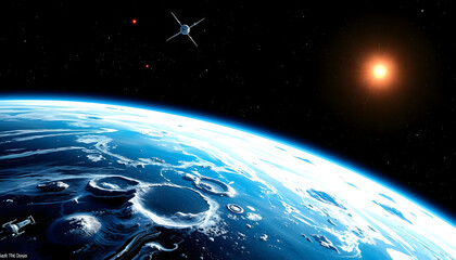 Planet earth in outer space, color sketch, with white tones