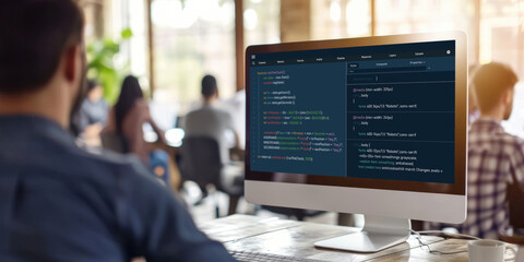 Software development programming on computer screen for brisk application and program coding