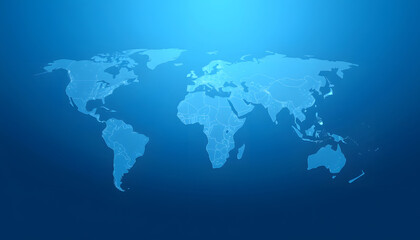 Obraz premium A light blue background with a digital world map and global network connections, representing the concept of international business or connectivity, vector style, with white tones