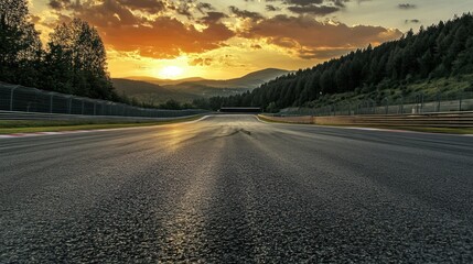 Fototapeta premium Sunset Race Track Asphalt Mountain Landscape