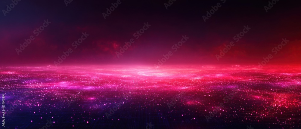 Poster abstract pink and red digital particle wave with dark background, futuristic technology concept of d