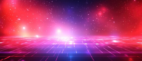 Fototapeta premium Abstract futuristic space background with glowing stars and a grid floor, concept of technology, science fiction, and digital landscape