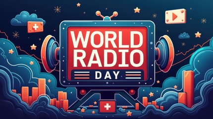 Obraz premium World radio day celebration global broadcasting digital art vibrant environment creative viewpoint voice of radio waves