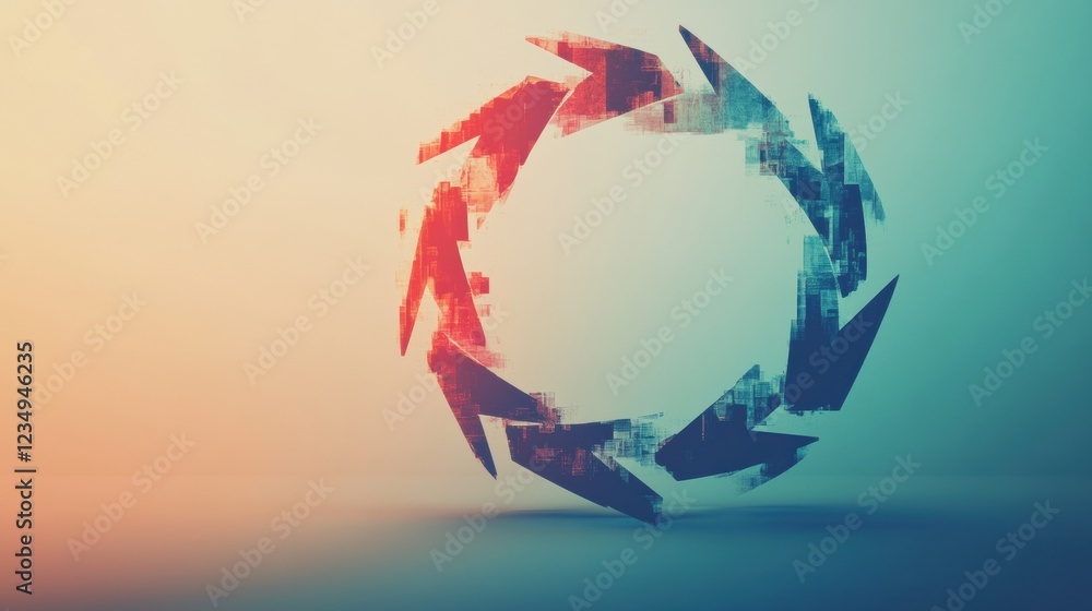Poster colorful circular arrows represent recycling and sustainability concepts in a modern, abstract style