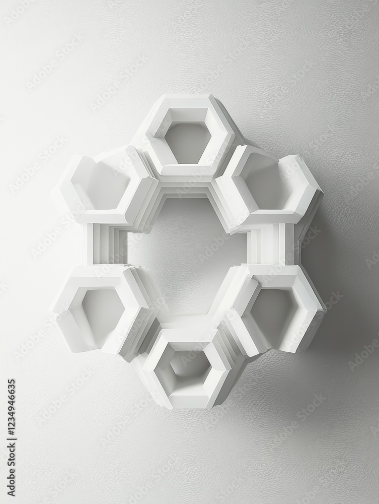 Leinwandbilder modern white geometric design featuring hexagonal shapes arranged in a circular formation on a minim