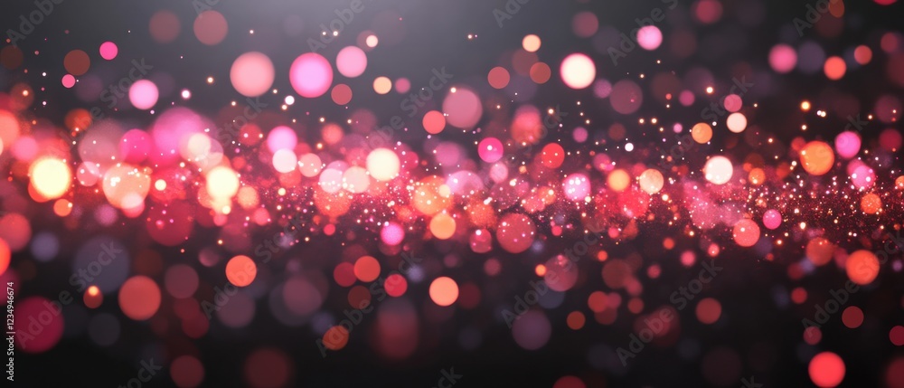 Aufkleber abstract red and pink bokeh lights with sparkling particles on dark background, creating a festive a