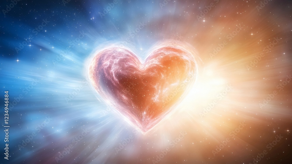 Poster cosmic heart: a fiery, celestial heart exploding in space