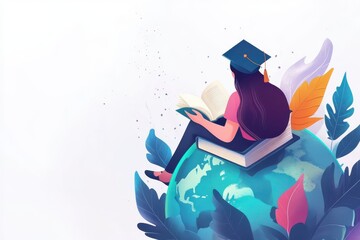 Education to learn study in world. Graduated student studying abroad international idea