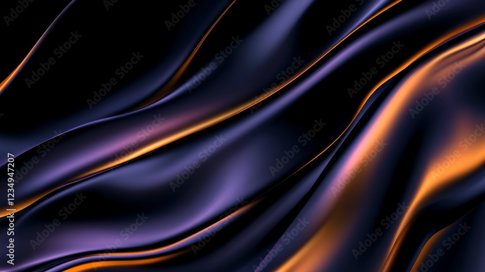 Poster abstract flowing fabric texture with vibrant orange and purple hues, creating a dynamic visual effec