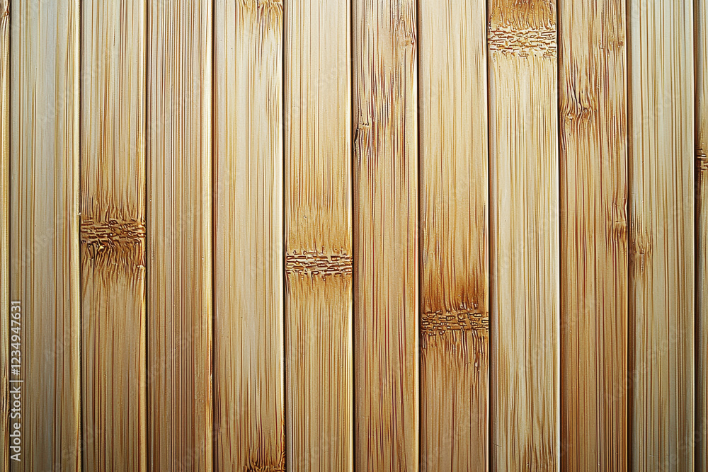 Poster close-up view of light golden bamboo wood texture with segmented patterns emphasizing minimalism and