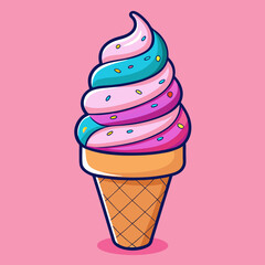 Colorful swirl ice cream cone, is perfect for a summer treat.