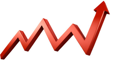 3D rendered red arrow pointing up, symbolizing growth, success, and progress.