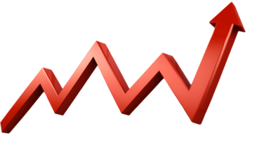 3D rendered red arrow pointing up, symbolizing growth, success, and progress.