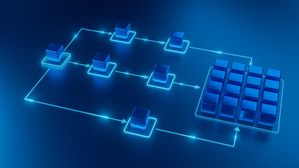 Futuristic Workflow Process Diagram with Glowing Nodes