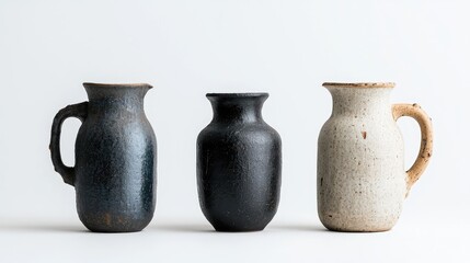 Three ceramic vases on white background, home decor