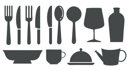 Simple Silhouette Set of Dining and Kitchen Utensils